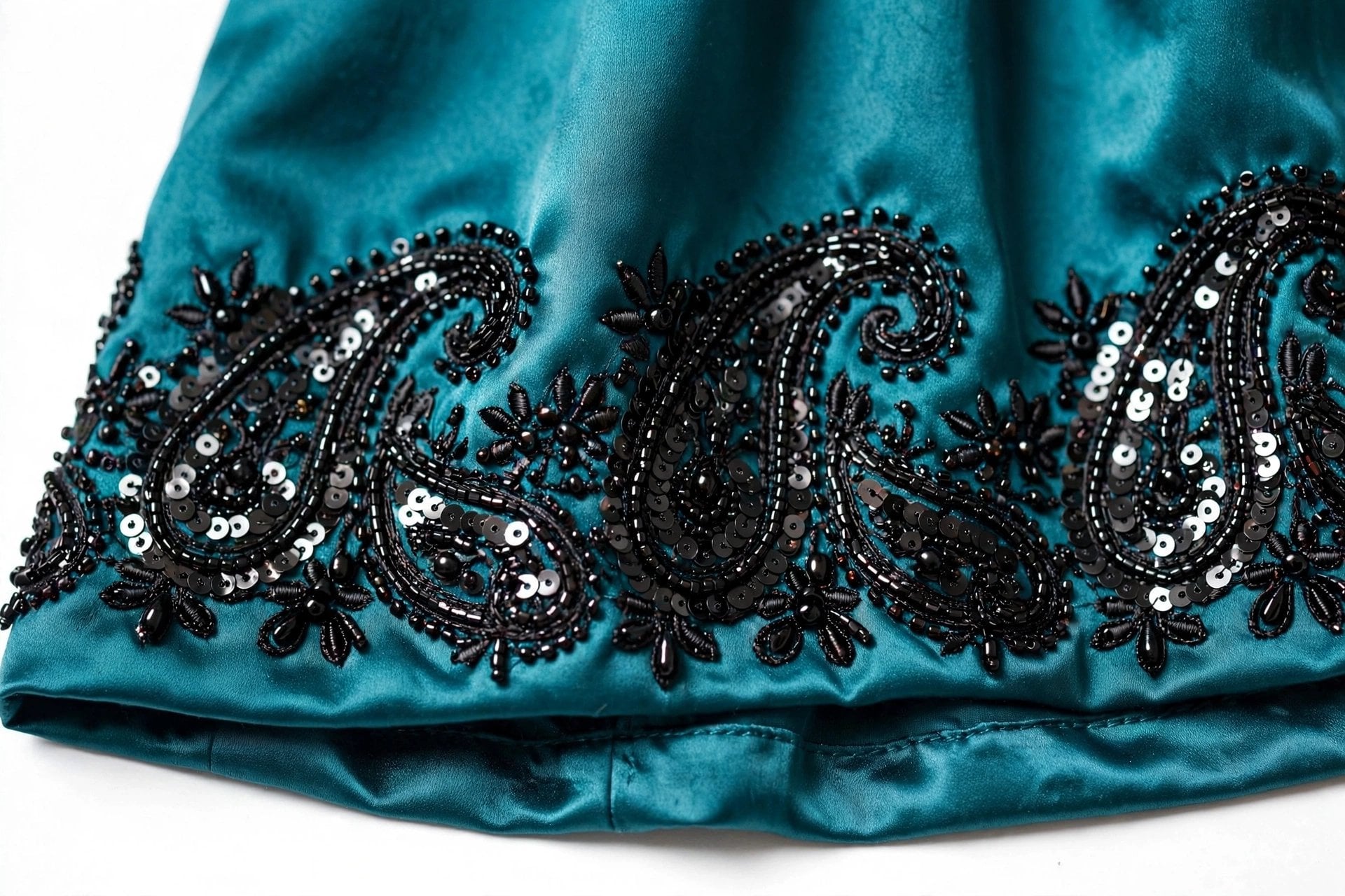 Teal Satin Sleeveless Dress With Sequin Design - Size M - 1 Piece Only