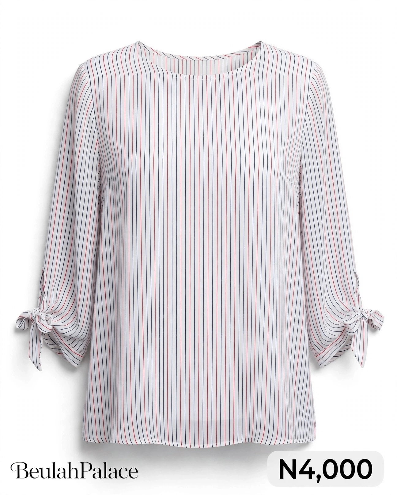 Striped Chiffon Blouse - 3/4 Sleeve with Drawstring Cuff - Office Chic