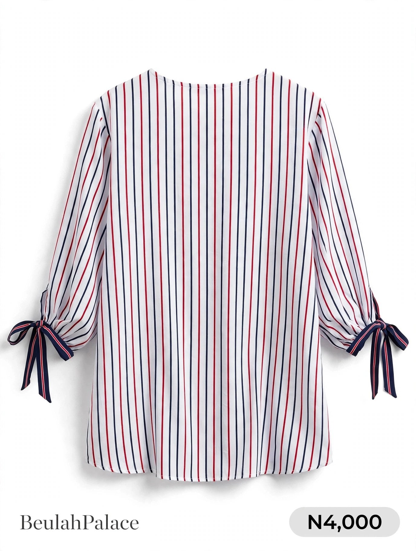 Striped Chiffon Blouse - 3/4 Sleeve with Drawstring Cuff - Office Chic